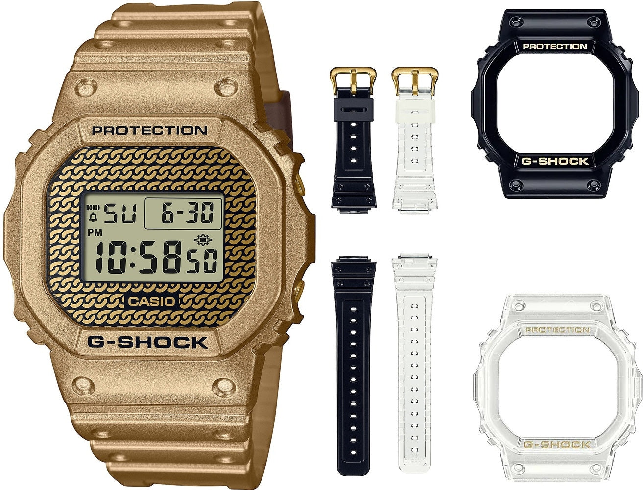 CASIO G-SHOCK Mod. THE ORIGIN - GOLD CHAIN Limited Edt. Special Pack + 2 Extra straps + 2 Extra Bezels ***SPECIAL PRICE***-0